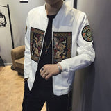 qihengliu Autumn Men's Embroidered Zip-Up Jacket - Baseball Leather Coats for Men, vestes, Jaqueta Masculina