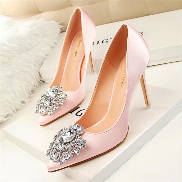 BIGTREE Flower Style Woman Wedding Bridal Shoes Sexy Pointed Toe Women Pumps Fashion Solid Silk Shallow High Heels 10cm Shoes