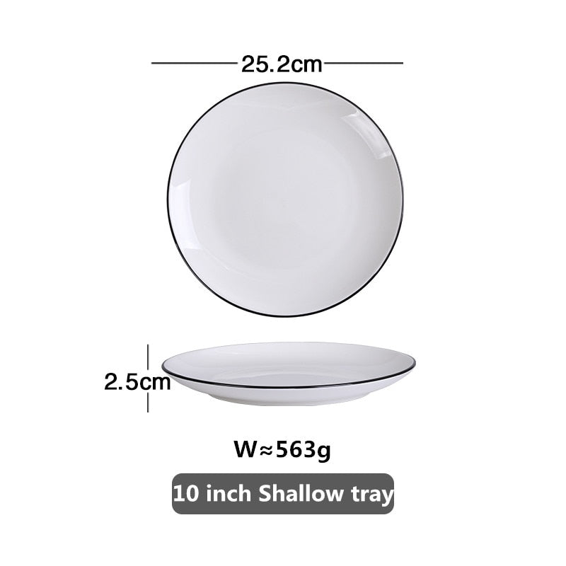 White Dinner Plate Set Ceramic Kitchen Plate Tableware Set Food Dishes Rice Salad Noodles Bowl Soup Kitchen Cook Tool 1pc