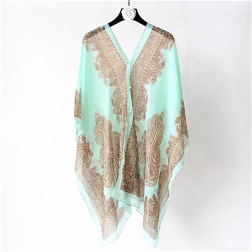 Boho Batwing Sleeve Chiffon Blouse Women Casual Floral Print Loose Kimono Shirts Big Size Beach Tunic Tops Peplum Blusa Robe