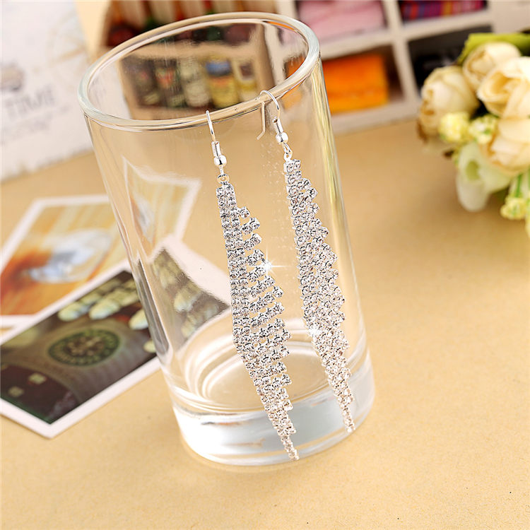 Hesiod Silver Color Women Earrings Full Crystal Long Tassel Leaf Star Pendant Earrings for Wedding Romantic Christmas Gifts