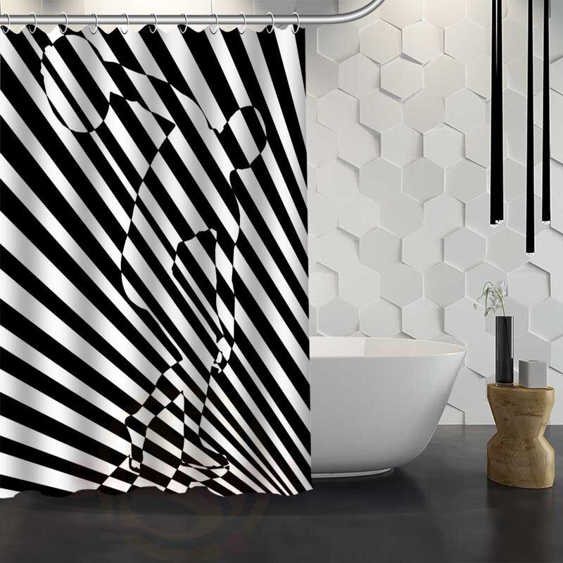 Custom Classic Striped Pattern Shower Curtain With Hooks High Defintion Printing Fabric Shower Curtain for Bathroom