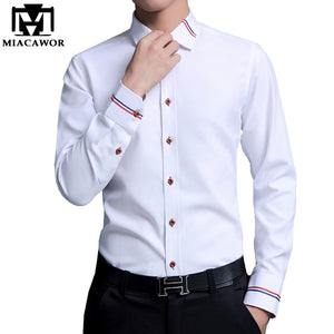 MIACAWOR Spring Long-Sleeve Dress Shirts Men Fashion Oxford Camisa Masculina Slim Fit Casual Shirt White C274