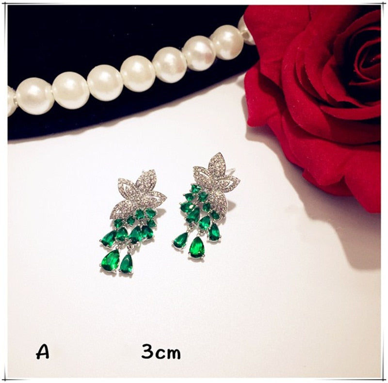 925 Sterling Drop Earrings For Women Artificial Emerald Vintage Fine Jewelry Cubic Zirconia Green Stone Luxury Eardrop Brincos