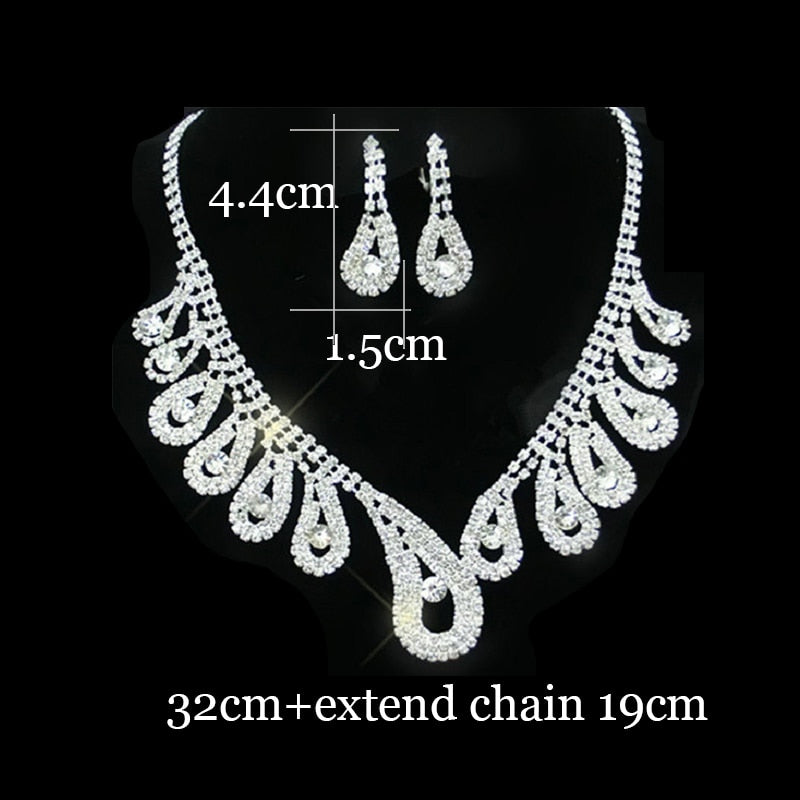 Gorgeous Fashion Choker Necklace for Women Earrings White Crystal Wedding Jewelery Nigerian Bridal Jewelry Sets Collar