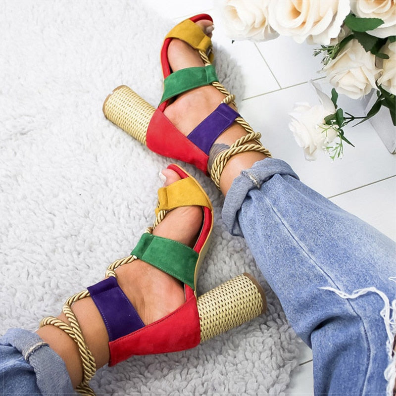 Women Pumps Lace Up High Heels Women Gladiator Sandals For Party Wedding Shoes Woman Summer Sandals Thick Heels Chaussures Femme