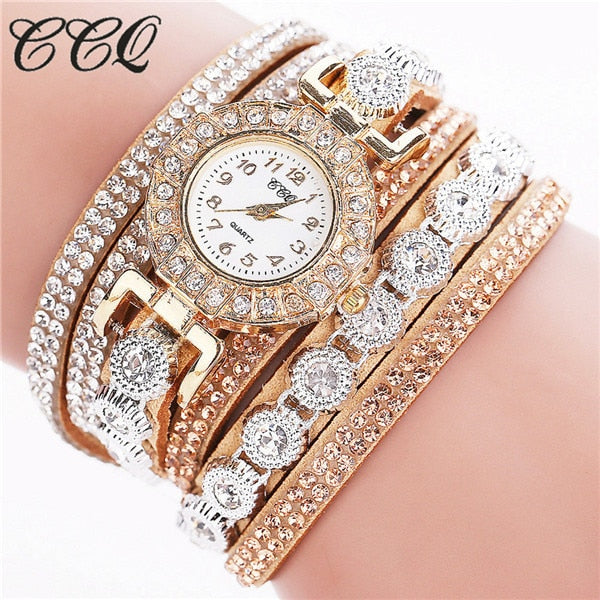 CCQ Fashion Luxury Women Rhinestone Bracelet Watches Ladies Quartz Watch Casual Women Wristwatches Clock Relogio Feminino Hot