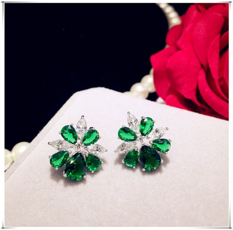 925 Sterling Drop Earrings For Women Artificial Emerald Vintage Fine Jewelry Cubic Zirconia Green Stone Luxury Eardrop Brincos