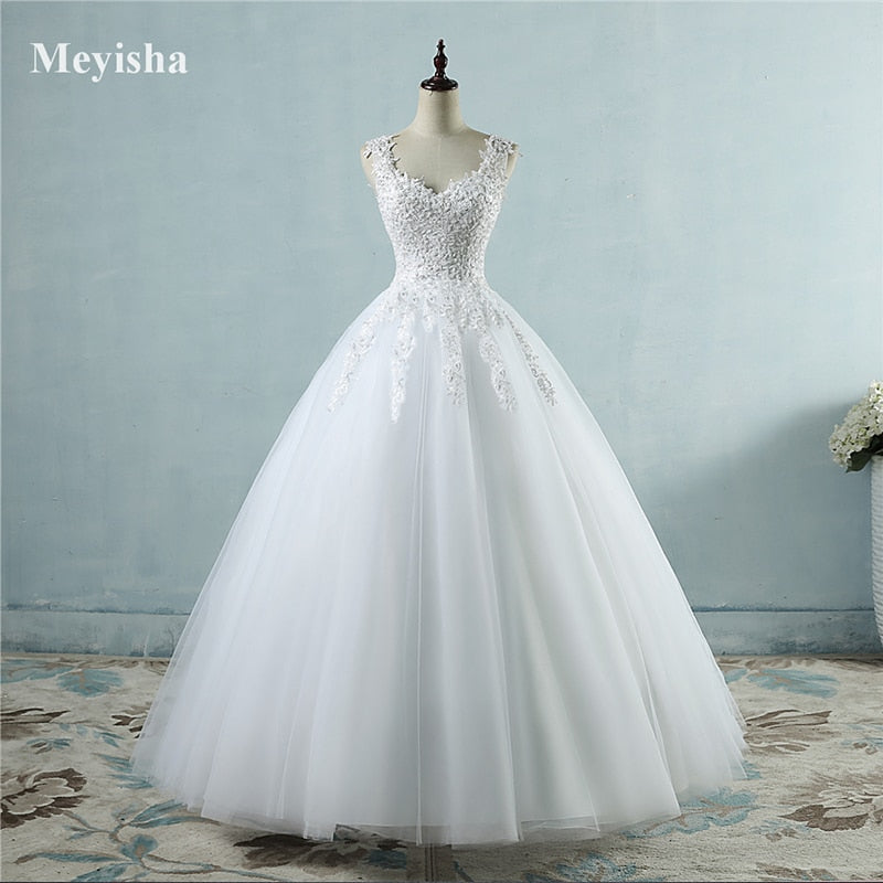 ZJ9076 Ball Gowns Spaghetti Straps White Ivory Tulle Bridal Dress For Wedding Dresses 2020 2021 Pearls Marriage Customer Made