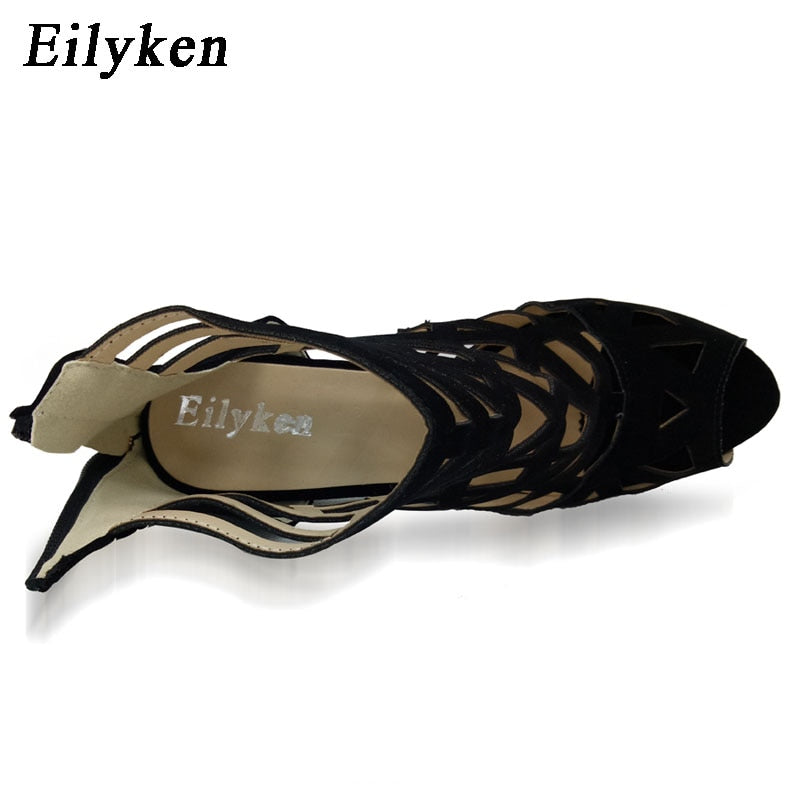 Eilyken Summer Women Sandals Pumps Party shoes Platform Pumps Wedding shoes Stiletto heels Open toe High Heels Dress shoes Black