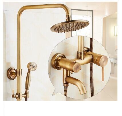 Wall Mounted Bathroom Rain Shower Set Antique Bronze Rainfall Shower with Hand Shower Brass Rain Shower Faucet Sets EL4003