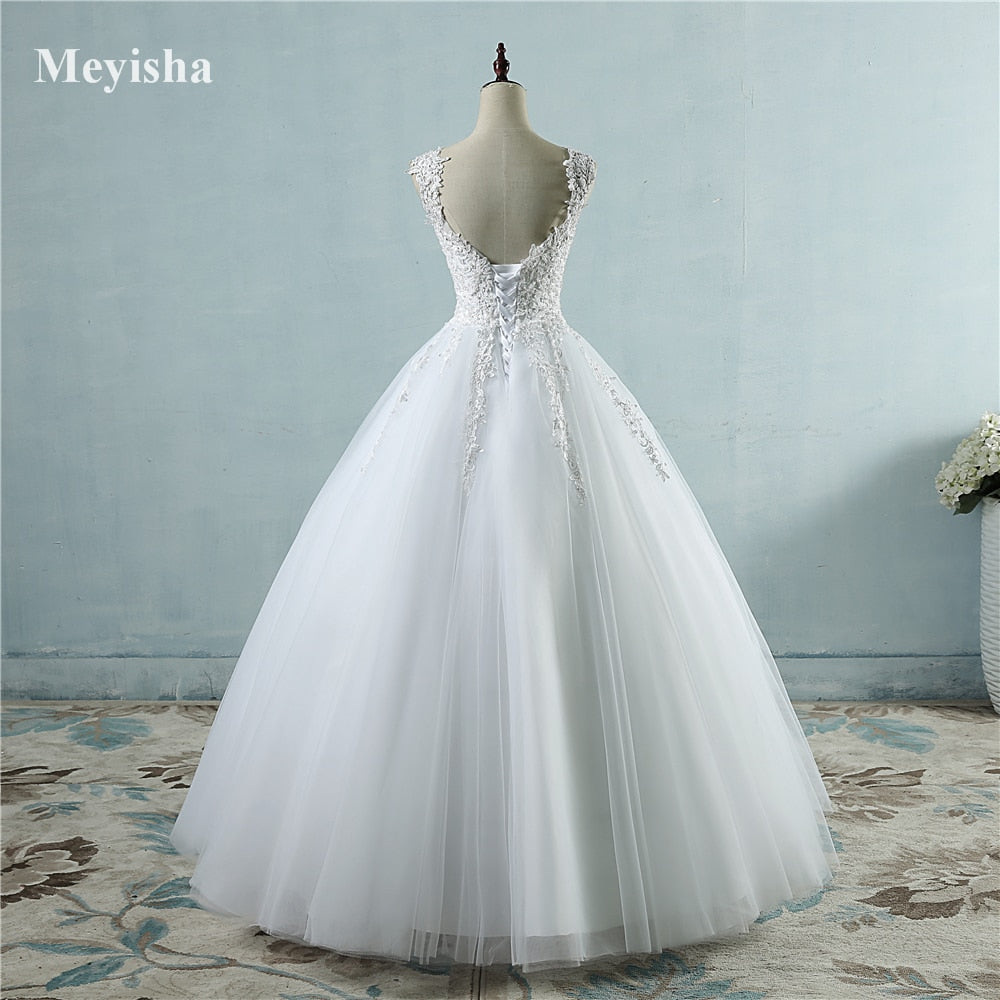 ZJ9076 Ball Gowns Spaghetti Straps White Ivory Tulle Bridal Dress For Wedding Dresses 2020 2021 Pearls Marriage Customer Made