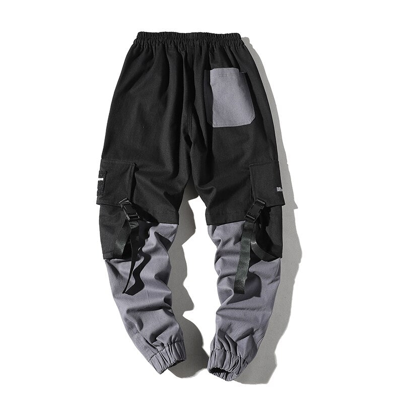 Streetwear Harem Joggers Men Ribbons Pockets Casual Mens Cargo Pants Hip Hop Cotton Casual Ankle-length Men Trousers