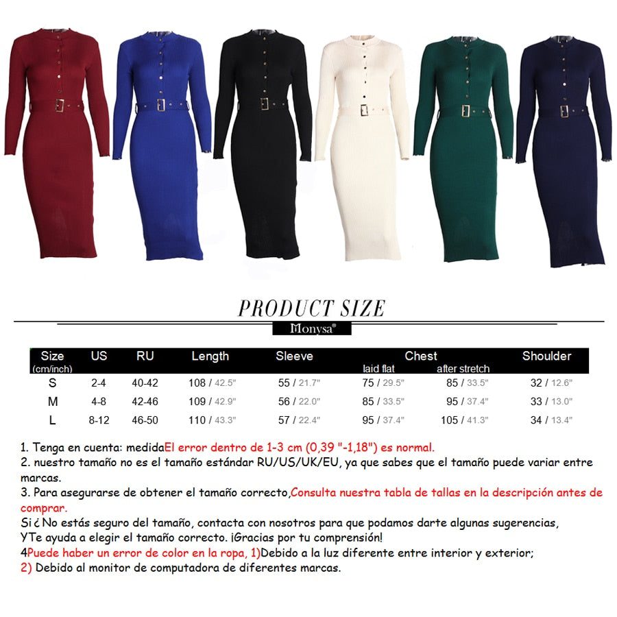 Women Midi Sweater Dress Autumn Winter 2021 New Fashion Button Long Sleeve Pencil Dress Knitted Women Bodycon Dress Black Red