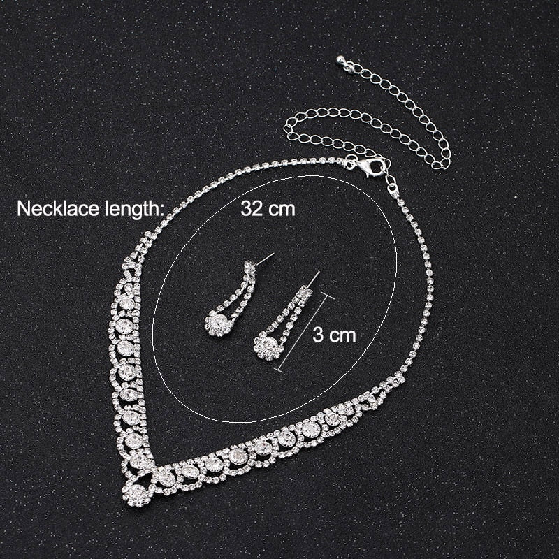 TREAZY Silver Color Rhinestone Crystal Bridal Jewelry Sets for Women Necklace Earrings Bracelet Set Wedding Jewelry Accessories