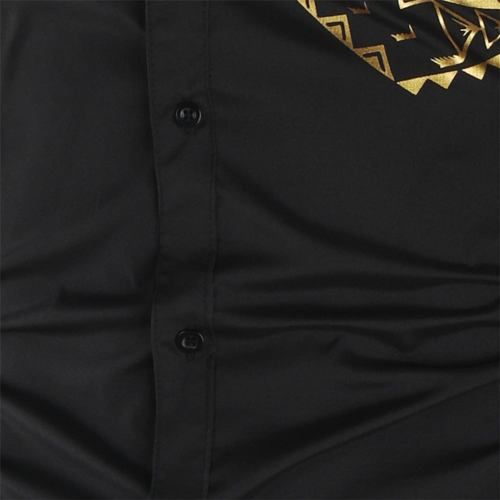 Luxury Gold Black Shirt Men New Slim Fit Long Sleeve Camisa Masculina Gold Black Chemise Homme Social Men Club Prom Shirt