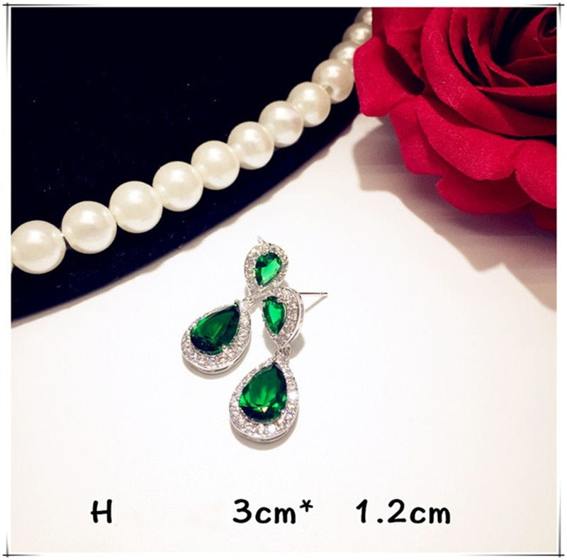 925 Sterling Drop Earrings For Women Artificial Emerald Vintage Fine Jewelry Cubic Zirconia Green Stone Luxury Eardrop Brincos