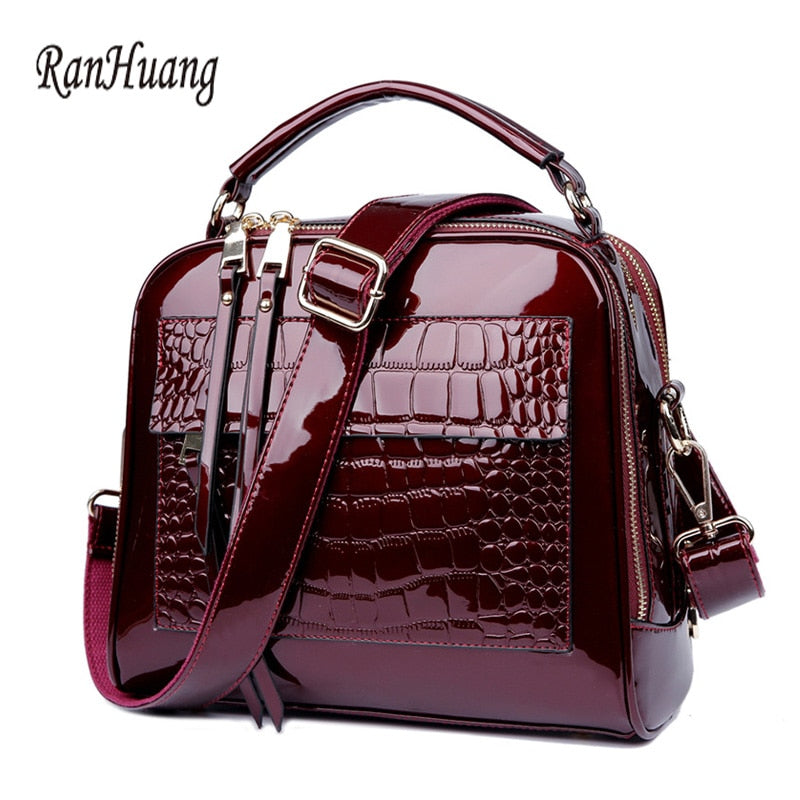 RanHuang Women Luxury Handbags Fashion Alligator Handbags High Quality Patent Leather Shoulder Bags Ladies Black Messenger Bags