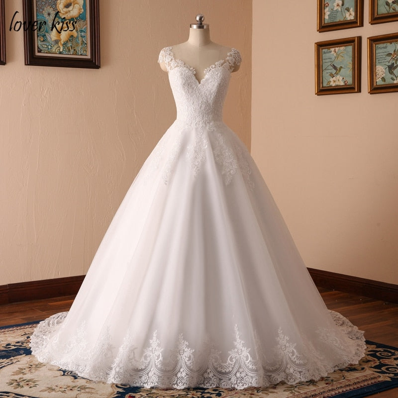 Lover Kiss Fashion V-Neck Tulle Ball Gown Wedding Dresses 2021 Real Vestidos De Noiva Charming Court Train Formal Bride Dresses