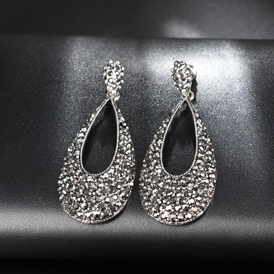 Kinel Luxury Bright Crystal Drop Earrings For Women Antique Tibetan Silver Party Accessories Charm Earrings Vintage Jewelry