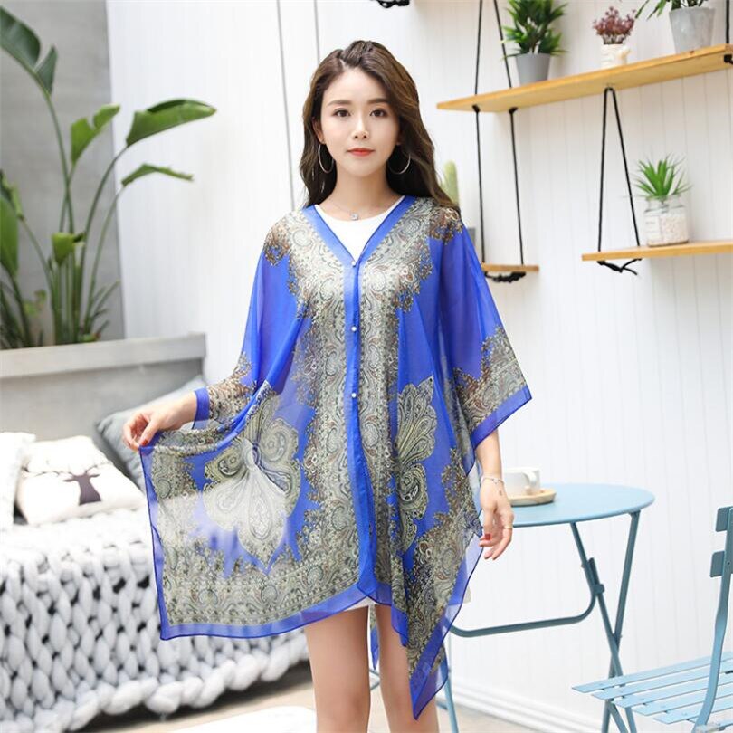 Boho Batwing Sleeve Chiffon Blouse Women Casual Floral Print Loose Kimono Shirts Big Size Beach Tunic Tops Peplum Blusa Robe