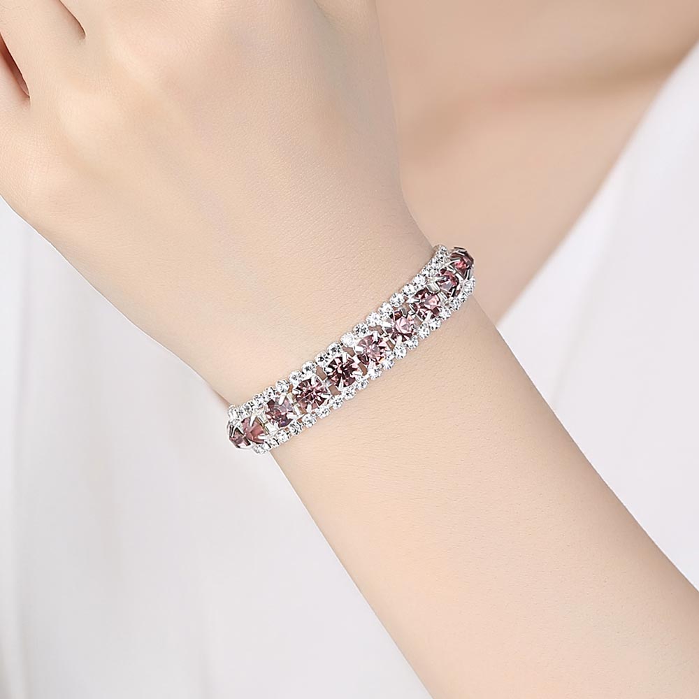 Women Zircon Bracelet Fashion 4 Colors Crystal Tennis Bracelet For Women White Gold Color Wedding Bands Jewelry Holiday Gift