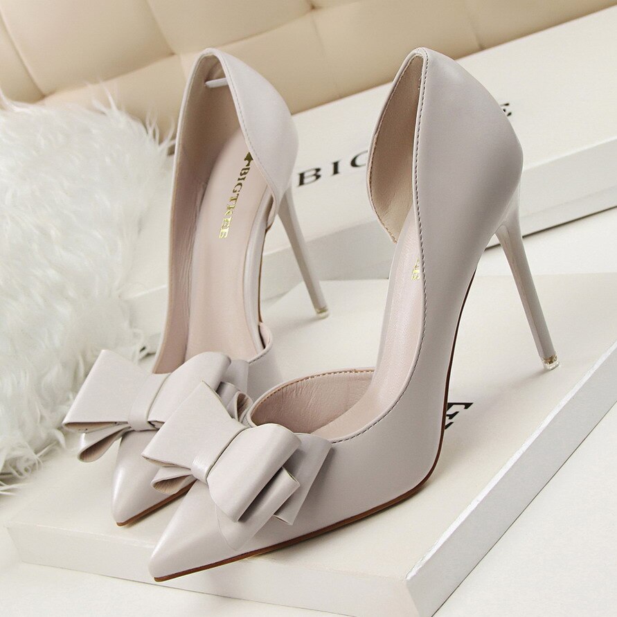 High Quality Women Pumps Sexy High Heels Wedding Shoes Pointed Toe Stiletto Bow Shoes Female 2018 Fashion Women Heel Shoes Pink