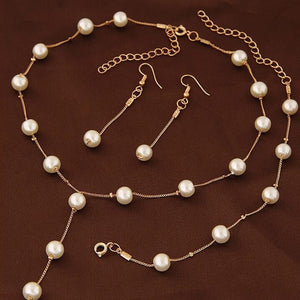 Wedding Jewelry Imitation Pearl Simple Necklace Set Matching Bracelet Earring For Women Engagement Party Accessories New2019