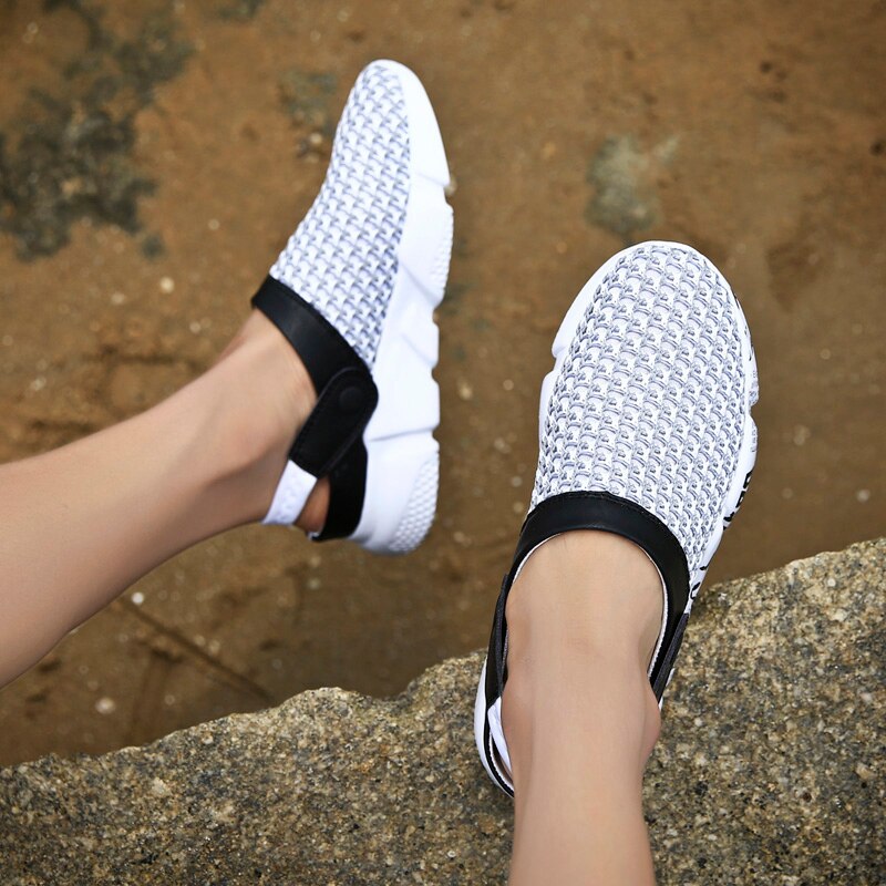 Fashion Sneakers Without Laces Man Handmade Beach Men's Summer Shoes Big Size Mesh Sneakers Light Shoes 2021 Outdoor Flats A-032