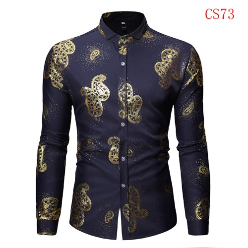 Mens Gold Rose Floral Print Shirts 2019 Brand Floral Steampunk Chemise White Long Sleeve Wedding Party Bronzing Camisa Masculina