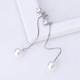 Fashion Silver-color Simulated Pearl Pendant Long Chain Cubic Zirconia Long Earrings Bridal Wedding Pearl Jewelry Drop Earrings