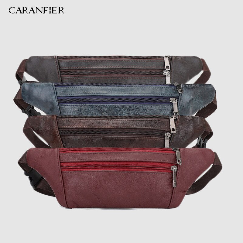 CARANFIER Mens Chest Bags Shoulder Messenger Bags PU Leather Casual Zipper Soft Male Classic Solid Color Travel Crossbody Bag