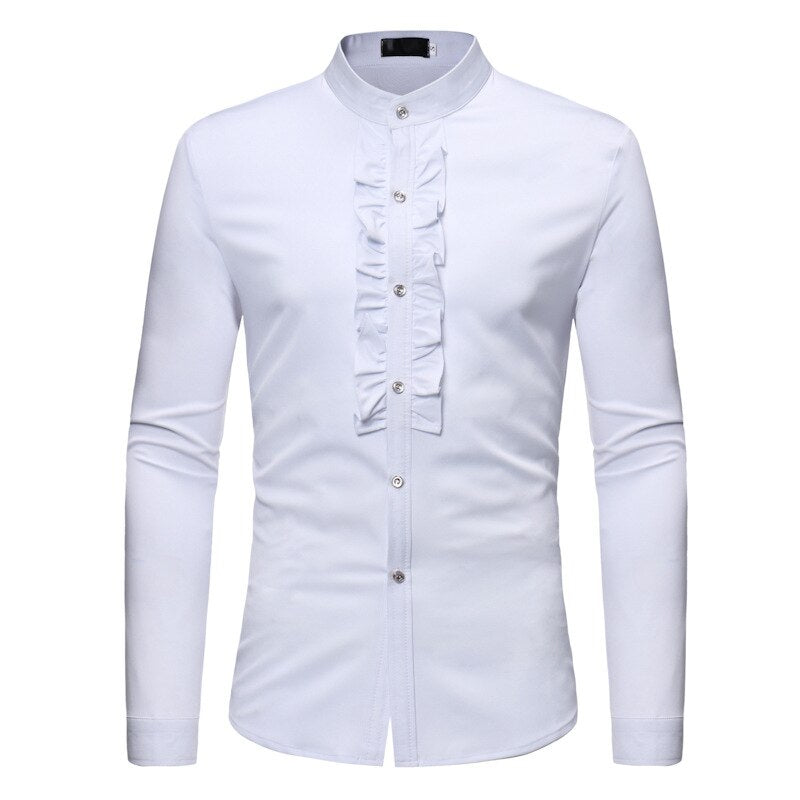 Solid Color Men Shirt Tuxedo Shirts Bridegroom Wedding Shirts Long Sleeve Slim Fit Casual Mens Dress Shirts Camisa Masculina XL