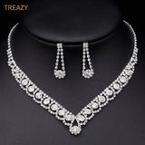 TREAZY Silver Color Rhinestone Crystal Bridal Jewelry Sets for Women Necklace Earrings Bracelet Set Wedding Jewelry Accessories