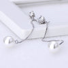 Fashion Silver-color Simulated Pearl Pendant Long Chain Cubic Zirconia Long Earrings Bridal Wedding Pearl Jewelry Drop Earrings