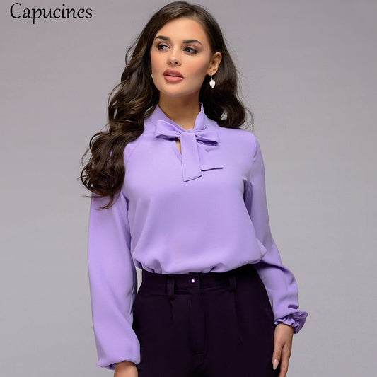 Women Fashion Bow Tie Chiffon Blouse Shirt 2020 Spring Autumn Elegant Office lady Blouses Long Sleeve Casual Shirts Solid Tops