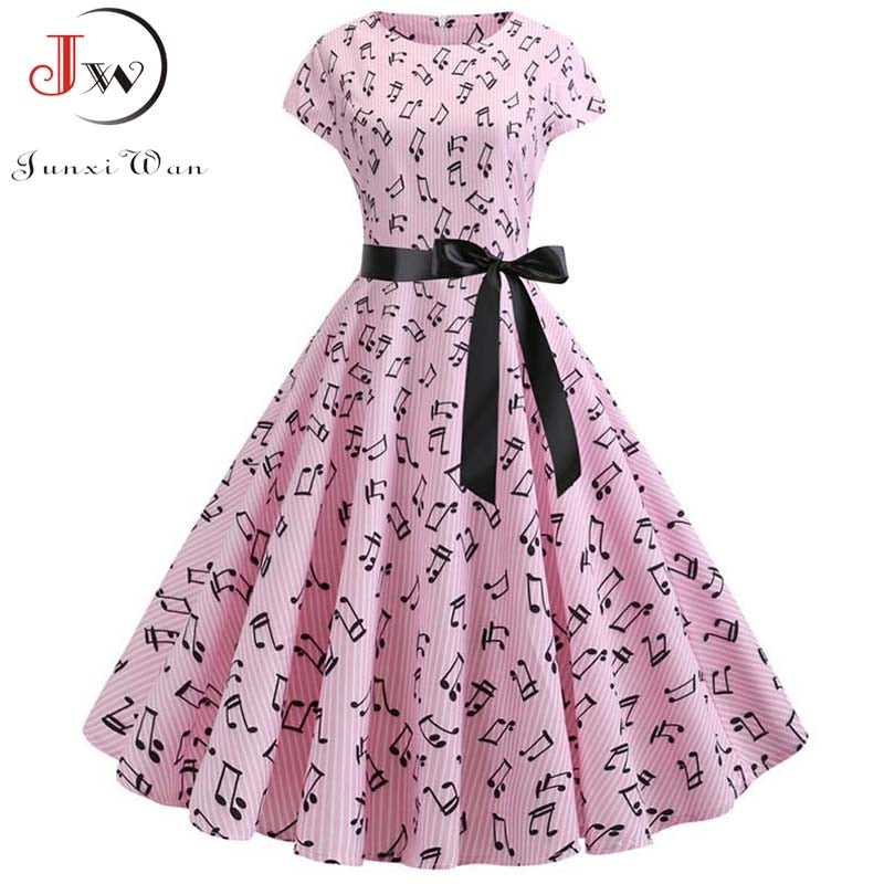 Women Summer Music Note Print Dress 50s 60s Robe Retro Swing Casual Vintage Sleeveless Party Dresses Vestidos Plus Size