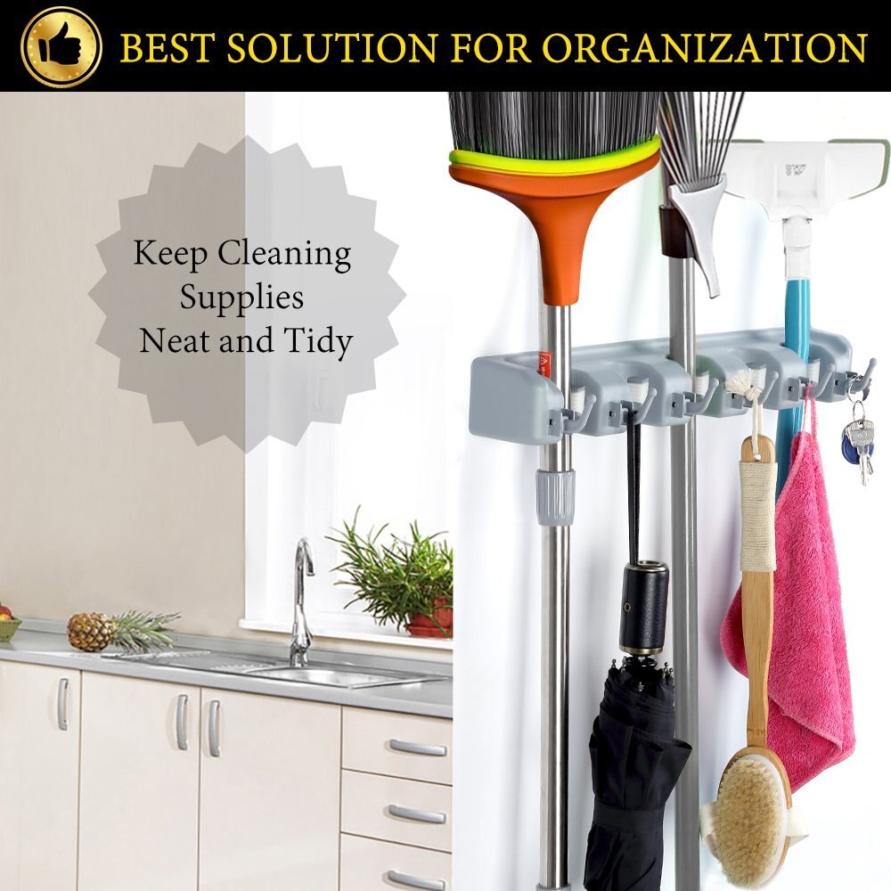 Kitchen Organizer Wall Mounted Kitchen Shelf Storage Holder for Mop Brush Broom Mops Hanger Organizer Too