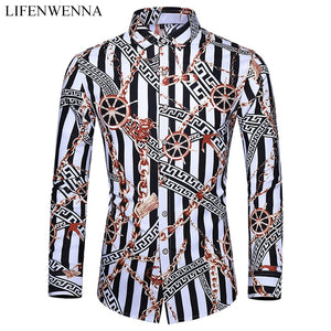 Casuals Shirt Men Autumn New Arrival Personality Printing Long Sleeve Shirts Mens Fashion Big Size Business Office Shirt 6XL 7XL