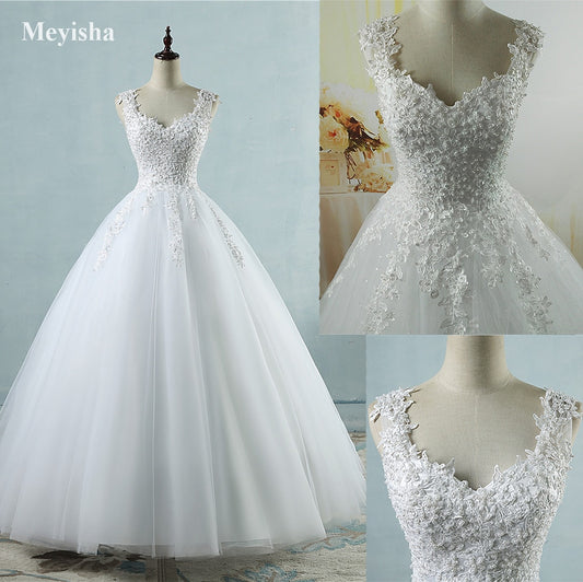 ZJ9076 Ball Gowns Spaghetti Straps White Ivory Tulle Bridal Dress For Wedding Dresses 2020 2021 Pearls Marriage Customer Made