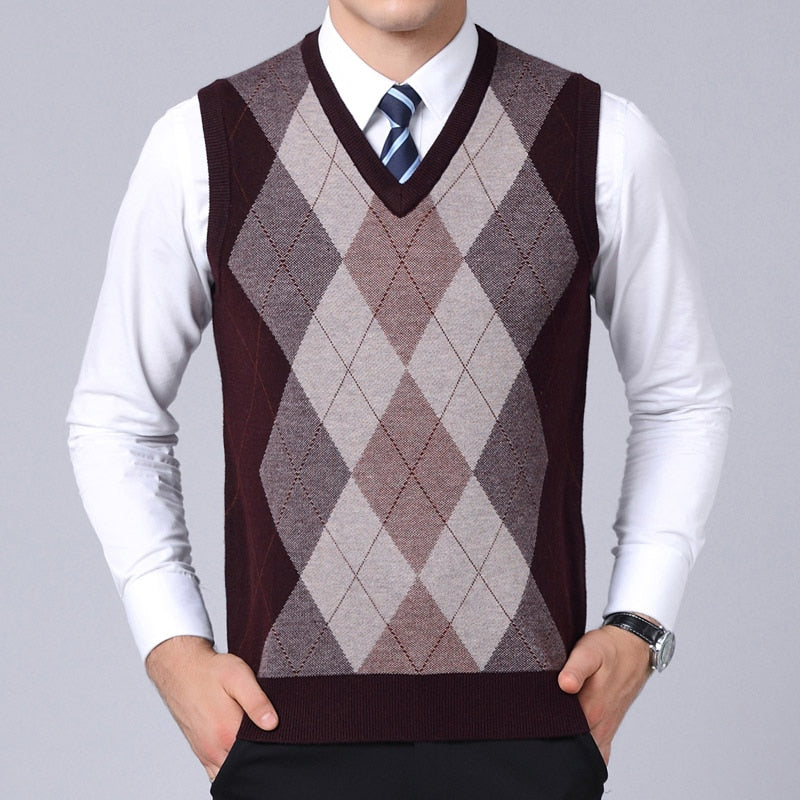 2021 New Fashion Brand Sweater For Mens Pullovers plaid Slim Fit Jumpers Knitred Vest Autumn Korean Style Casual Men Clothes