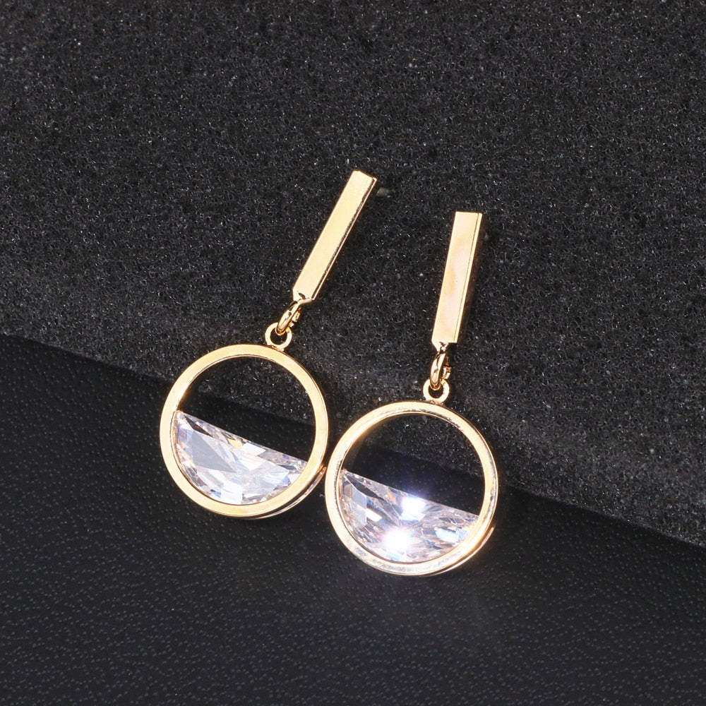 Fashion Shining Geometric Drop Earrings female Luxury Round Zircon Earrings For Women Party Jewelry Gifts WX162