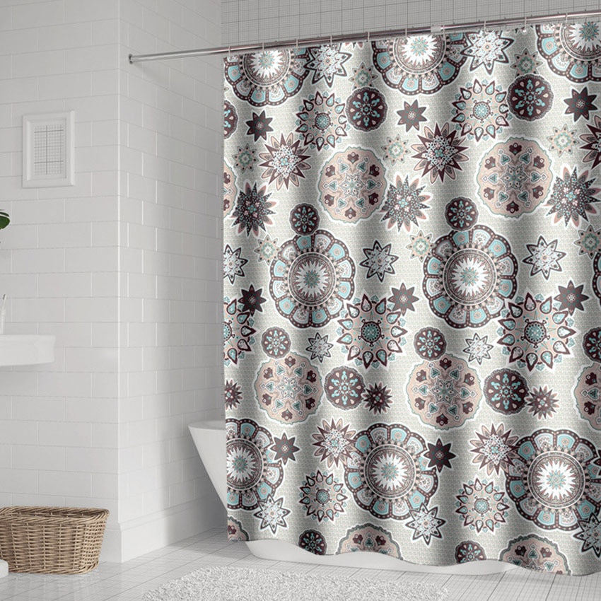 Bohemian Mandala Shower Curtains Bathroom Geometric Waterproof Bath Curtain Bathtub Bathing Cover Extra Large Wide 12 Hooks