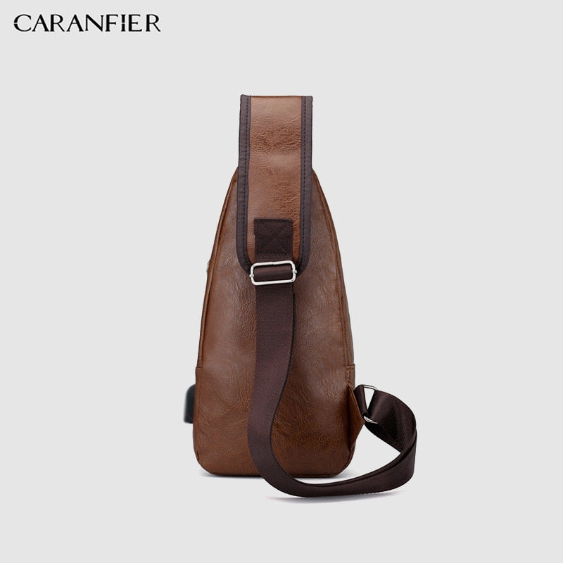 CARANFIER Mens Chest Bags Shoulder Messenger Bags PU Leather Casual Zipper Soft Male Classic Solid Color Travel Crossbody Bag