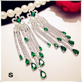 925 Sterling Drop Earrings For Women Artificial Emerald Vintage Fine Jewelry Cubic Zirconia Green Stone Luxury Eardrop Brincos