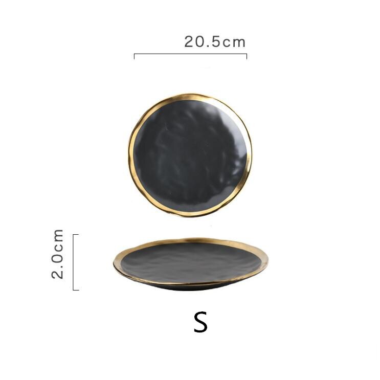 European Style Gold Side Black Plate Retro Tableware Matte Steak Dish Dessert Tray Kitchen Dinner Plates Ceramic Dishes Plates