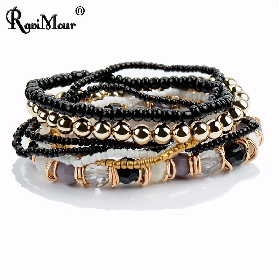 2017 Bohemian Fashion Jewelry MutiLayer Beads Bracelets & Bangles for Women Elastic Strand Pulseras Mujer Femme Bijouterie