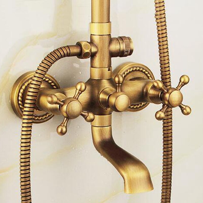 Wall Mounted Bathroom Rain Shower Set Antique Bronze Rainfall Shower with Hand Shower Brass Rain Shower Faucet Sets EL4003