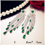 925 Sterling Drop Earrings For Women Artificial Emerald Vintage Fine Jewelry Cubic Zirconia Green Stone Luxury Eardrop Brincos