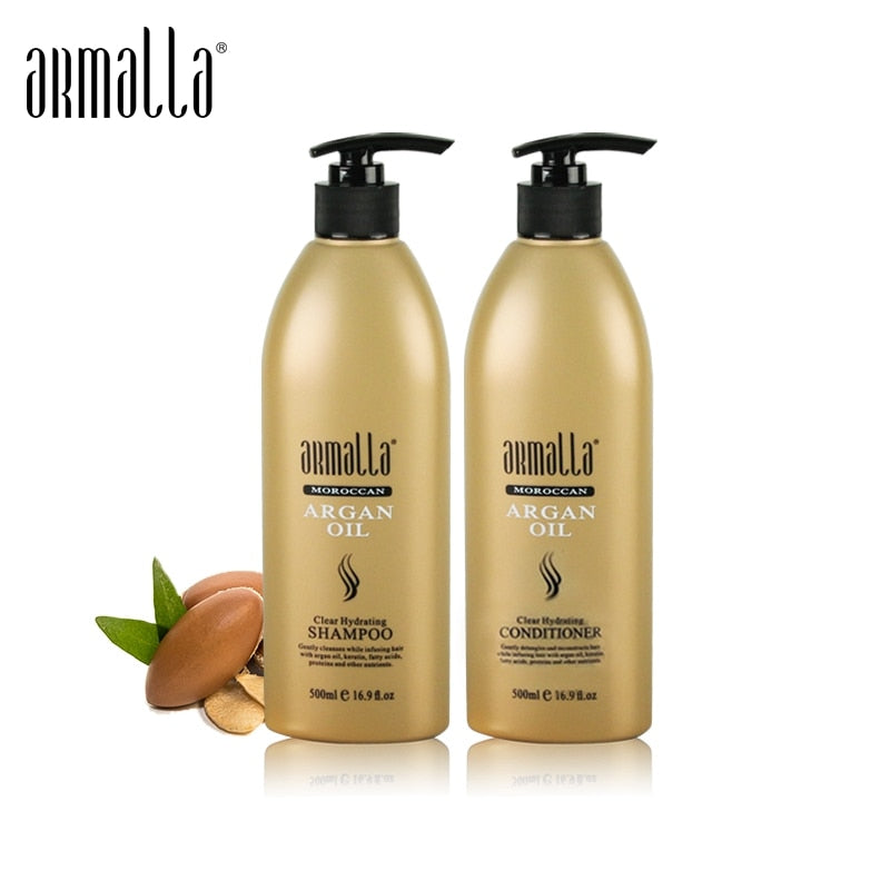 500ml Moroccan Dry Natural Shampoo+500ml Argan Oil Deep Conditioner For Hair Repairs Damage Hair